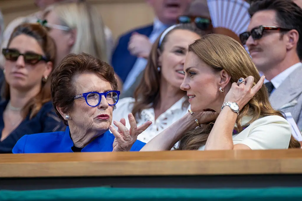 Kate Middleton sat next to tennis legend Billie Jean King at Wimbledon on Saturday (Tim Clayton / Getty Images)