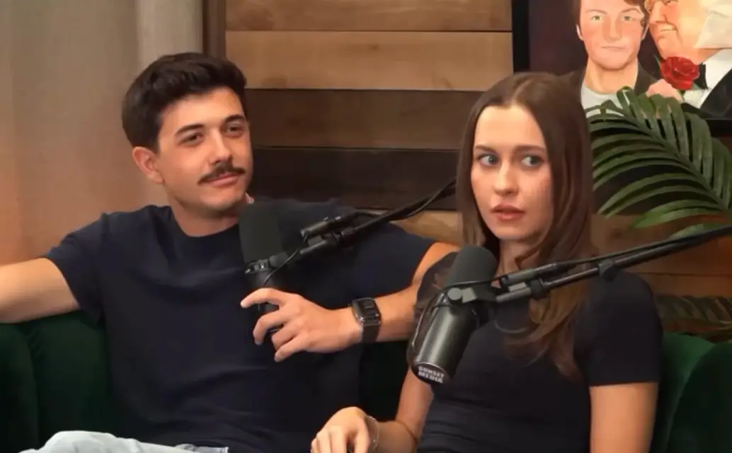 Bradley Steven Perry and his now-wife, Natasha Bure Perry, were stunned by Short's response (YouTube/The Sit and Chat)