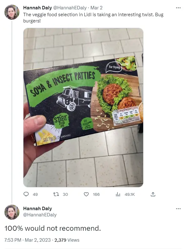 It's not the most glowing of reviews for the insect burgers.