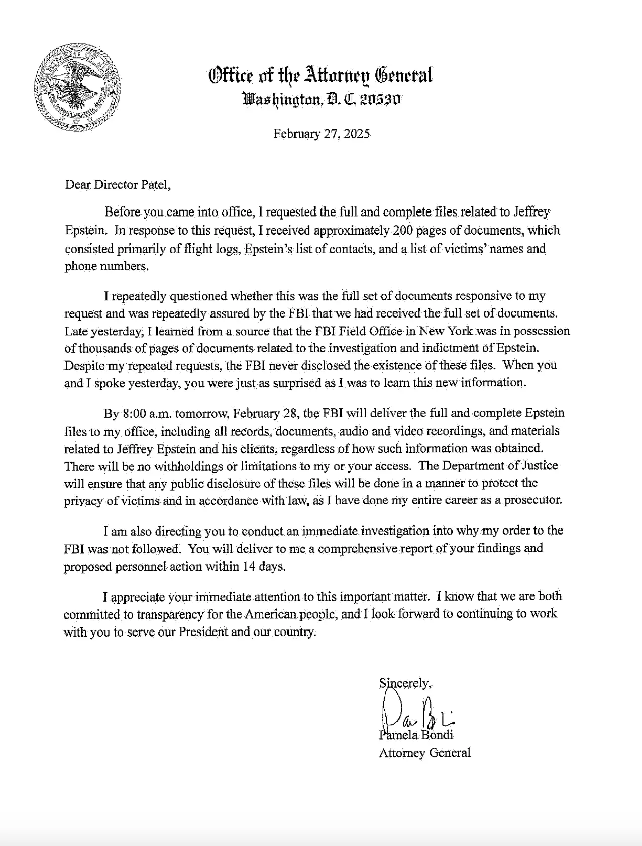 The letter has been leaked (Justice.gov)