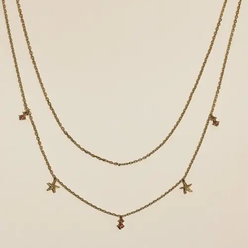 Astrid & Miyu Starfish Double Chain Necklace in Gold