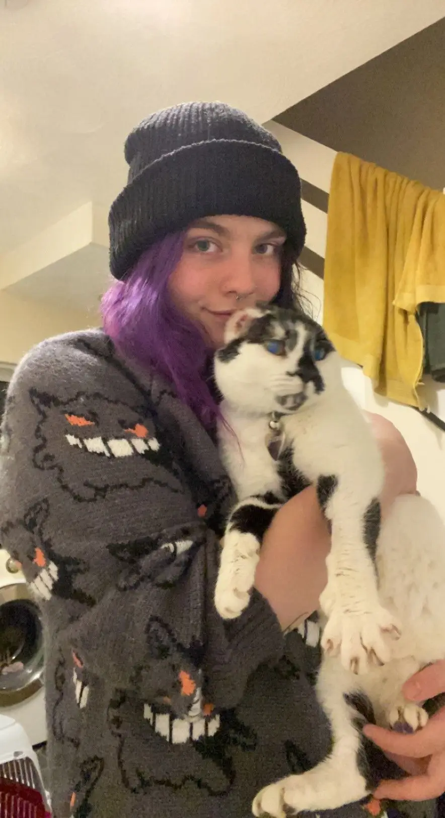 The cats have since recovered and now have new homes (Pictured: Dibbs and his new owner Amy.