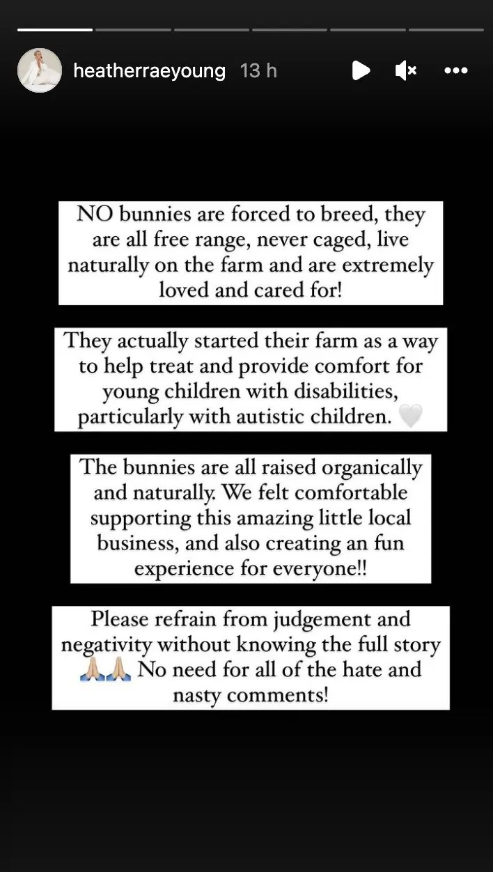 Heather wrote that no animals were harmed during her celebrations (