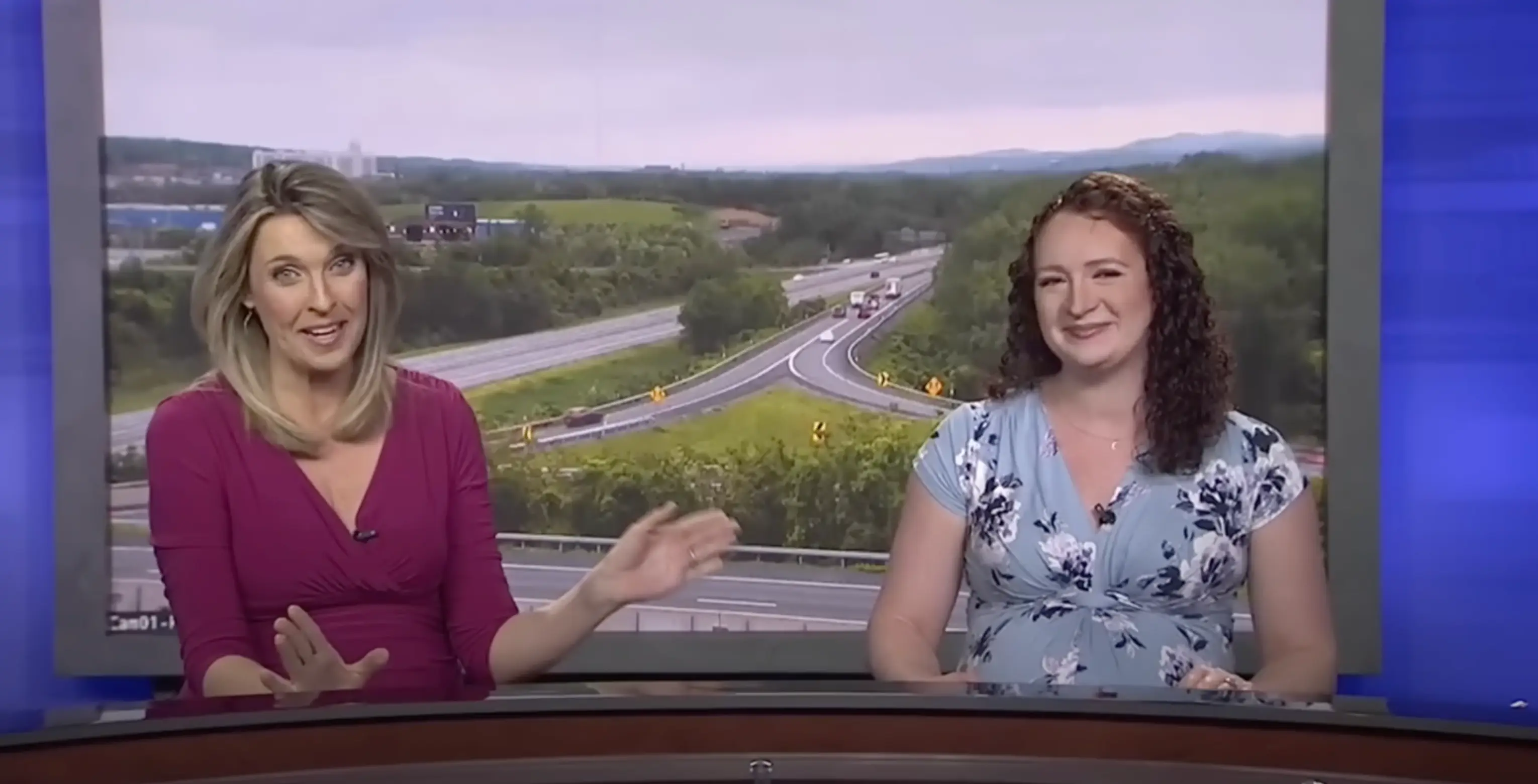 WRGB reporter, Olivia Jaquith (right) anchored a three-hour broadcast through contractions (WRGB)