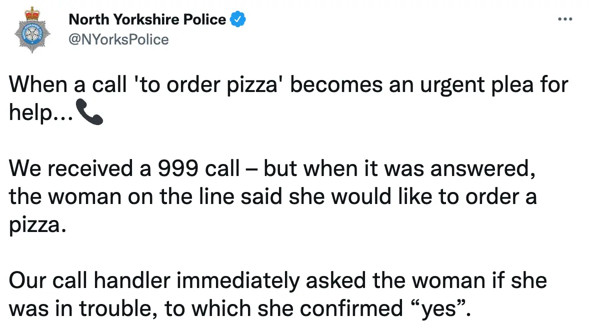 North Yorkshire Police tweeted about the incident (