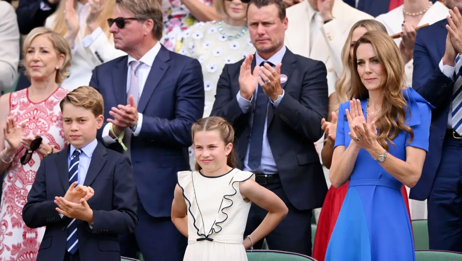 William and Kate, the Prince and Princess of Wales, brought their two eldest children into the Royal Box at Wimbledon (Karwai Tang/WireImage)