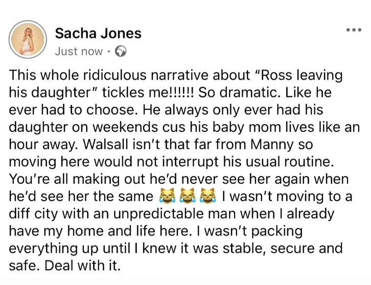 Sacha shared another statement on the 'ridiculous' matter (Instagram/@sacharjones)