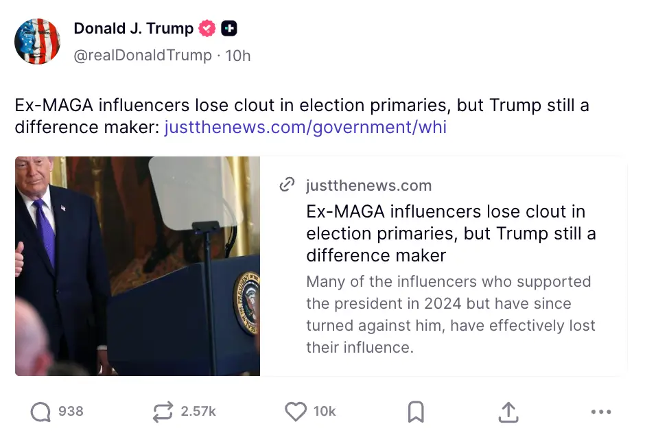 Trump subtly responded to criticism from his former fans (Truth Social)