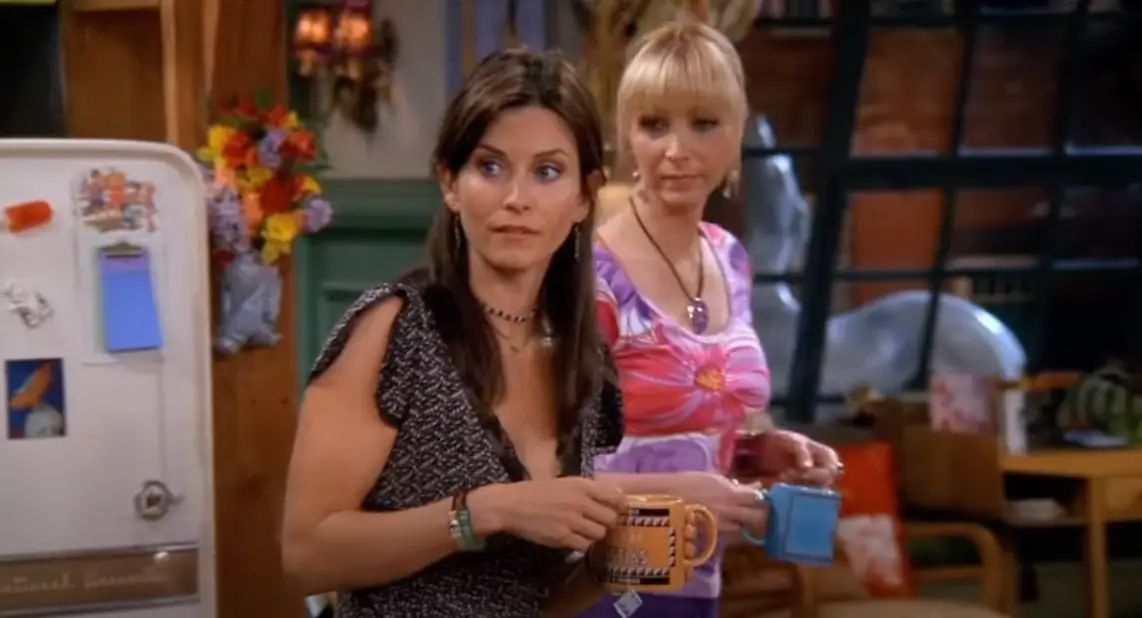 Courteney Cox in Friends wearing the dress Aniston later stole.