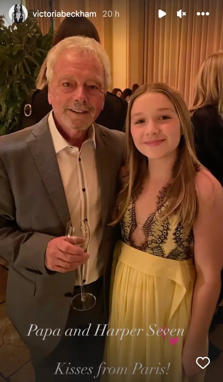 Harper dressed up in much the same way as other famous faces at the fashion show.