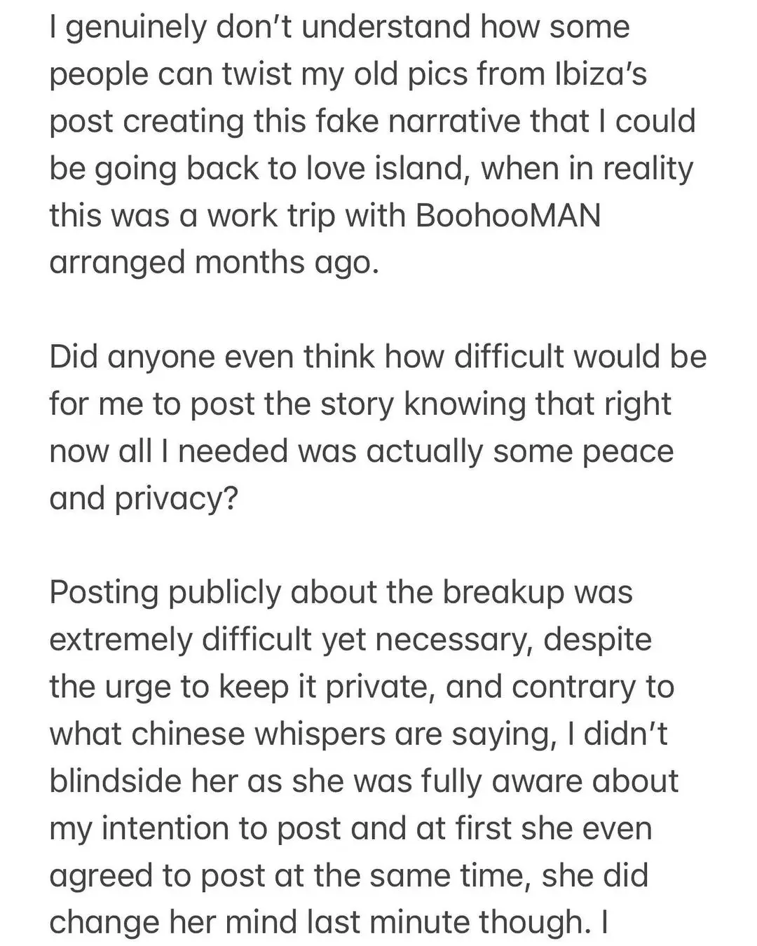 Sanclimenti shared a lengthy follow-up statement online.