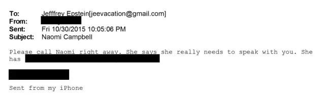 Redacted emails suggest Naomi Campbell and Jeffrey Epstein remained in touch after his 2008 conviction (DoJ)