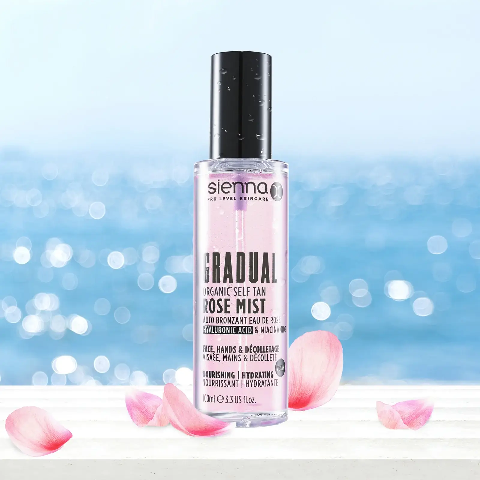 The self tanning mist has a number of exciting ingredients, including organic rose water.