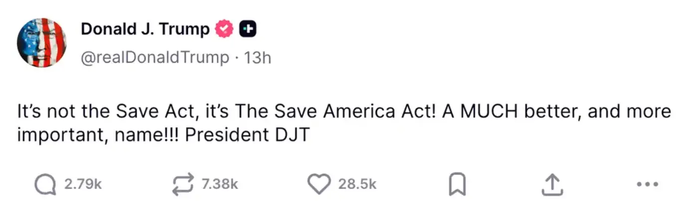 Trump previously made clear he would reject a 'watered down' version of the bill (Truth Social/@realDonaldTrump)