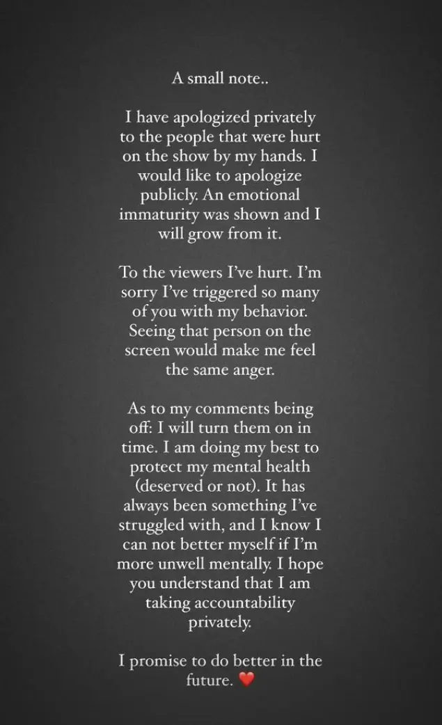 Micah issued a public apology on Instagram.