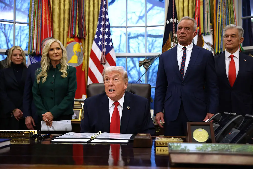 Donald Trump has been accused of having an unfortunate accident during a White House press conference (Samuel Corum / Stringer / Getty Images)