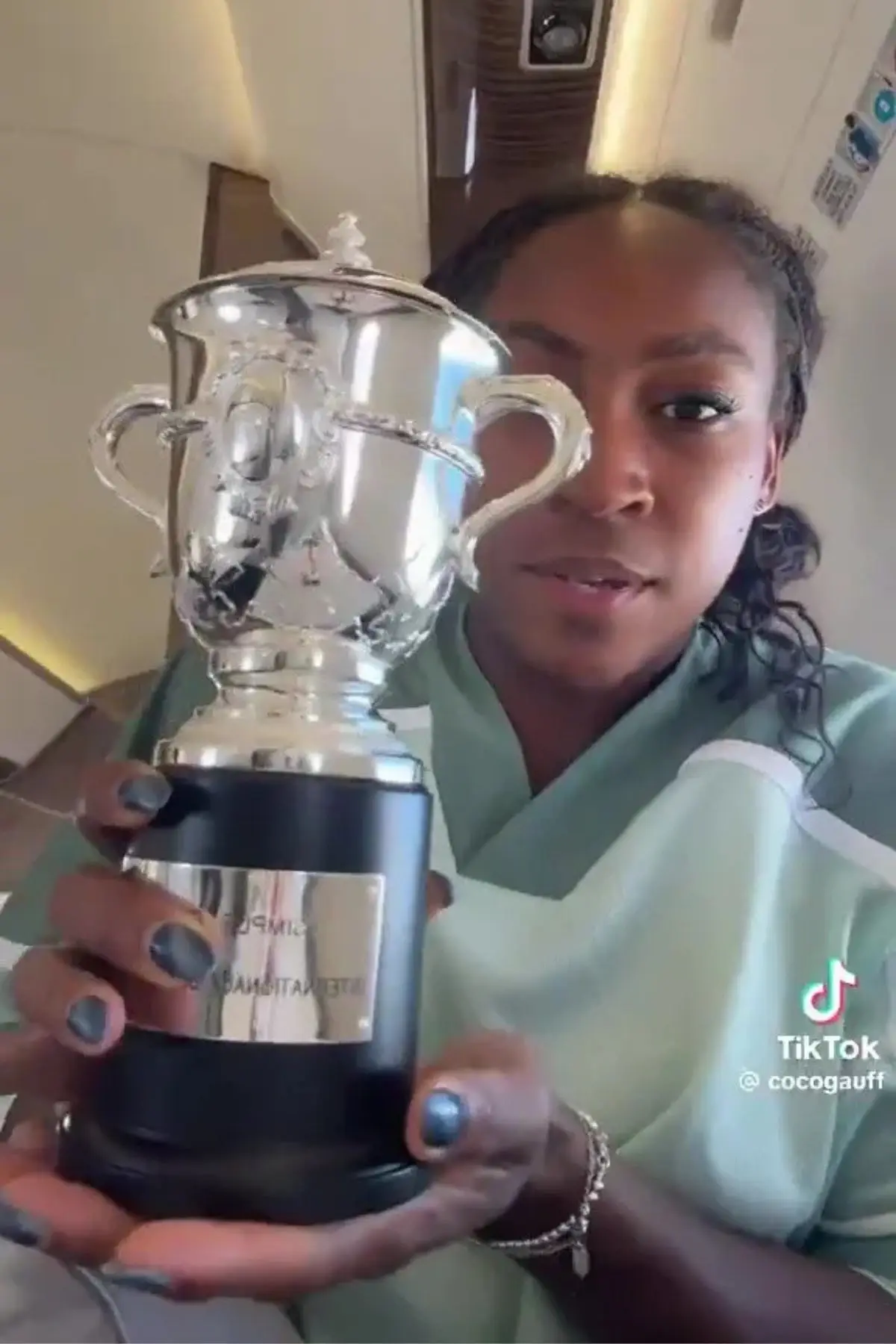 Coco Gauff caused debate after showing off the size of her Roland Garros winner's trophy (TikTok/@cocogauff)