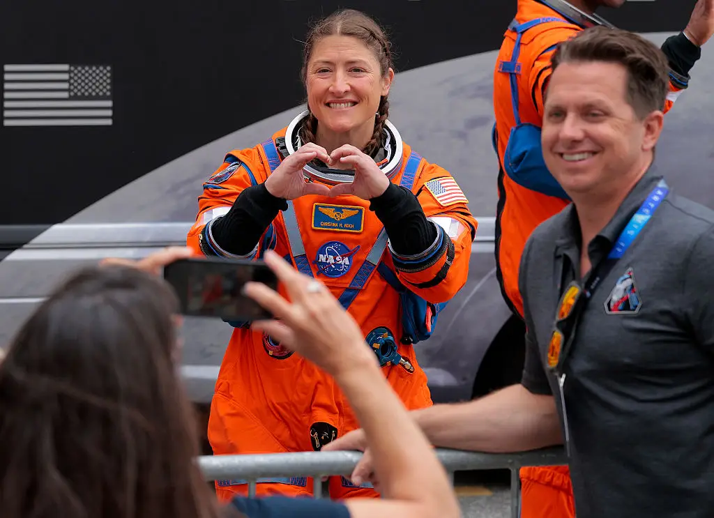 Koch is making history as the first woman to fly around the moon (Chip Somodevilla/Getty Images)