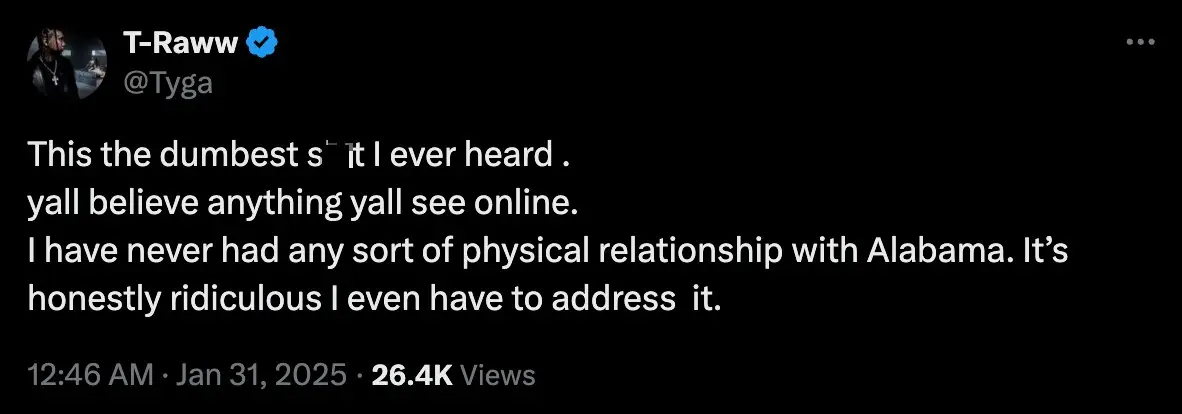 Tyga has broken his silence (@tyga/X)