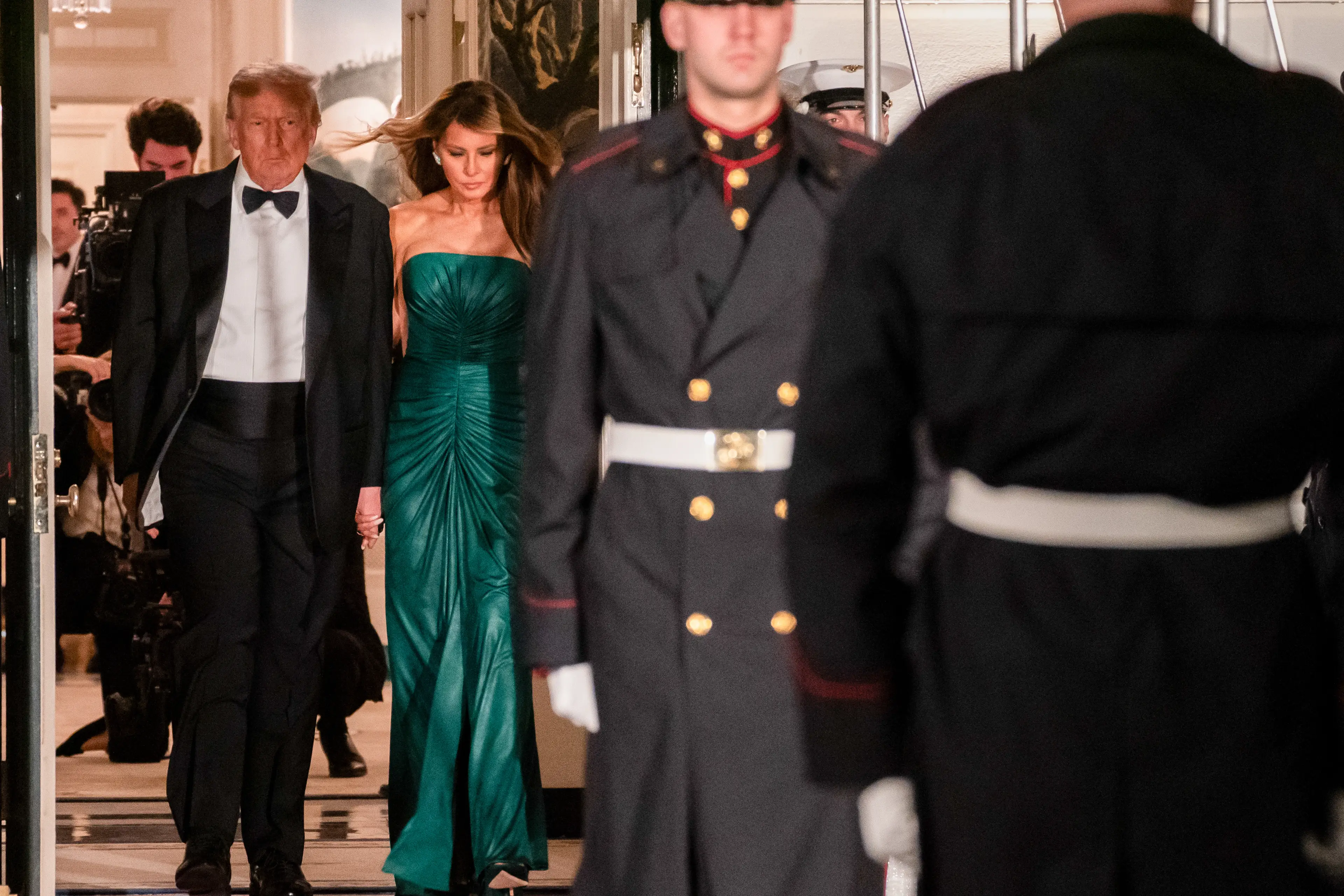 Melania donned a dress that matched the Saudi flag (Nathan Howard/Politico/Bloomberg via Getty Images)