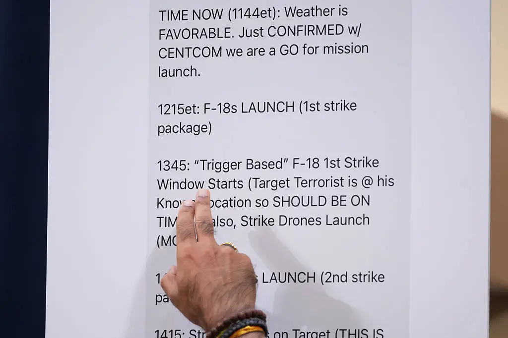 The second group chat included flight schedules for US military planes carrying out strikes on Houthi targets in Yemen (Kayla Bartkowski/Getty Images)