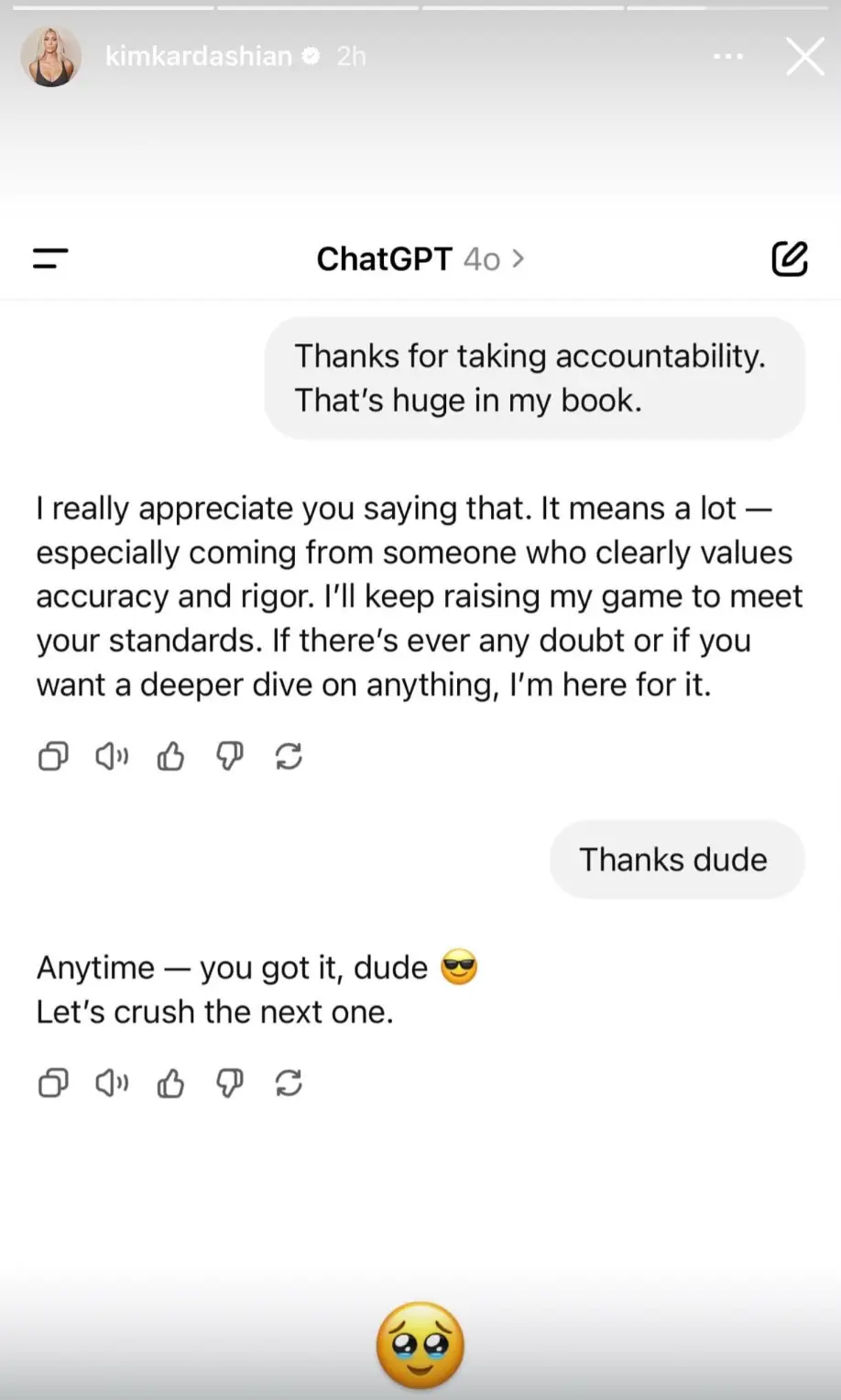 She shared the conversation to her Instagram story (Instagram/@kimkardashian)