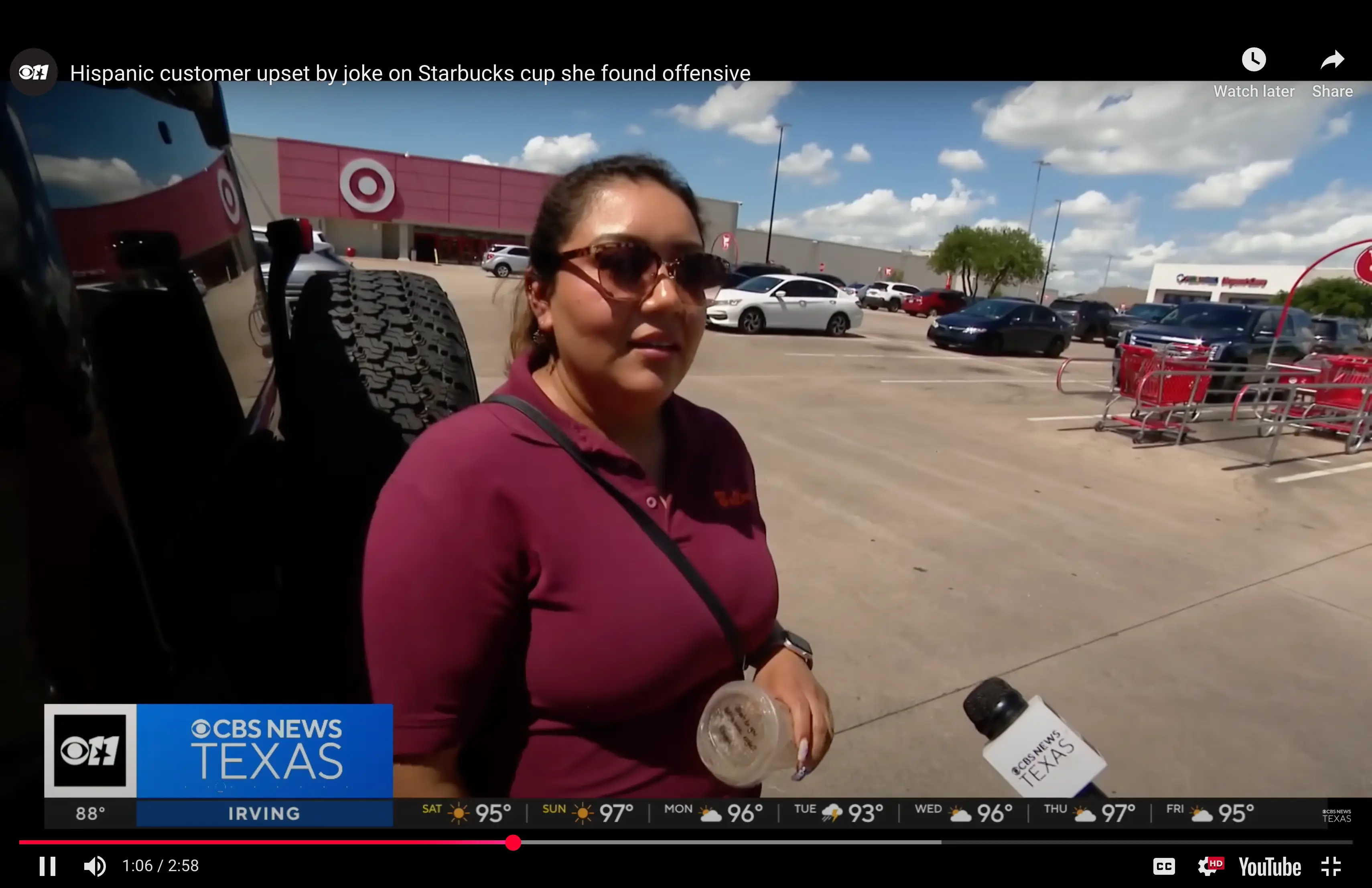 Protesters on Facebook organised to meet at the store but only one person came. (YouTube/CBS Texas)