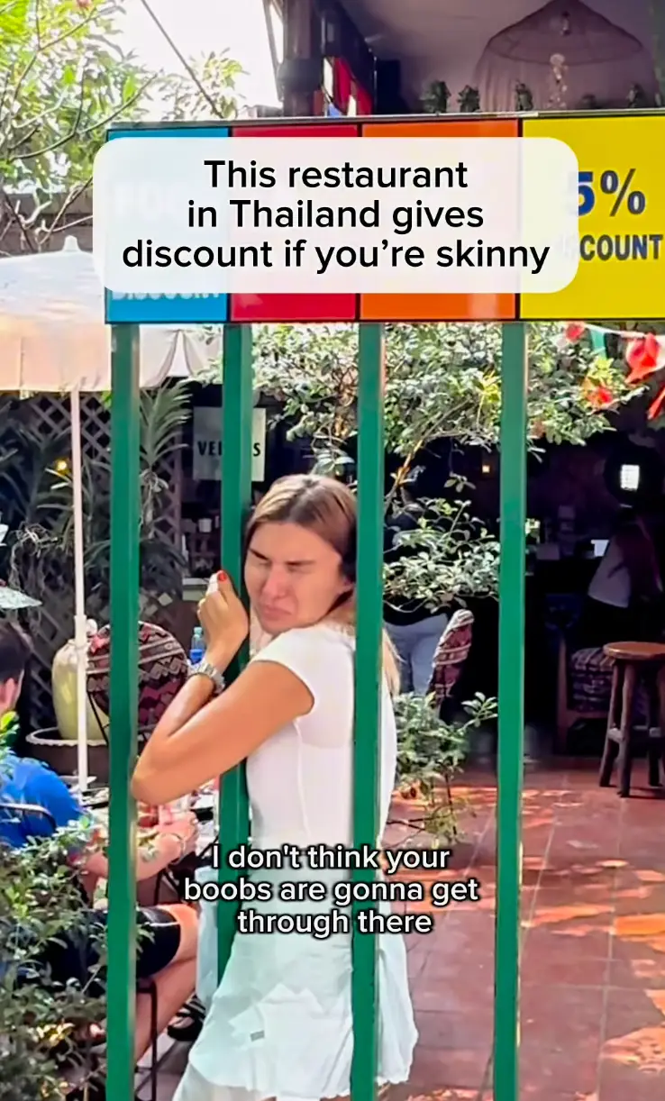 A restaurant in Thailand has gone viral over its 'skinny' test discount for diners (Instagram/@amonthego15)