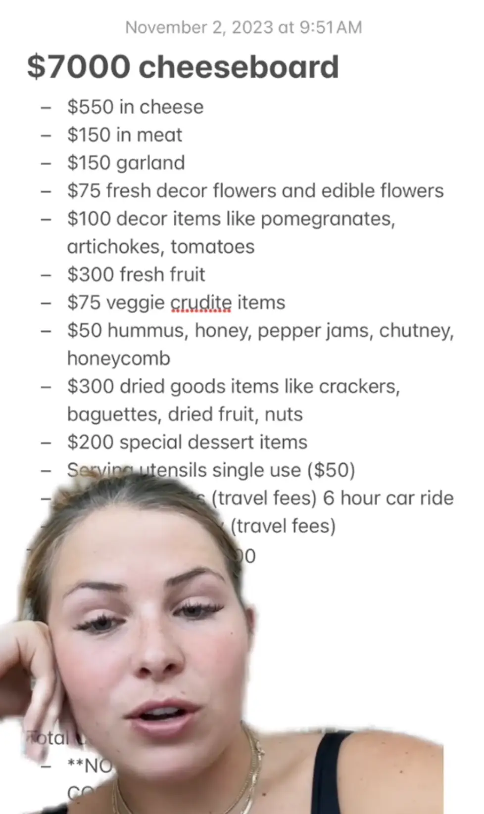 The most expensive item on the grazing table was the $550 (around £440) spent on cheese.