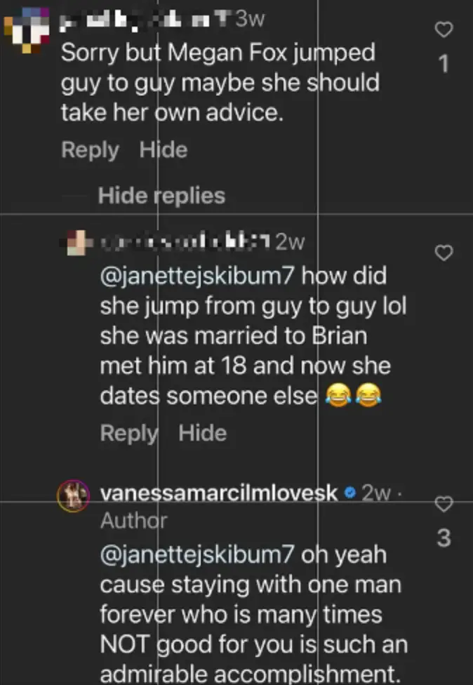 Vanessa shared screenshots of her clapping back at trolls. (Instagram/@vanessamarcilmlovesk)