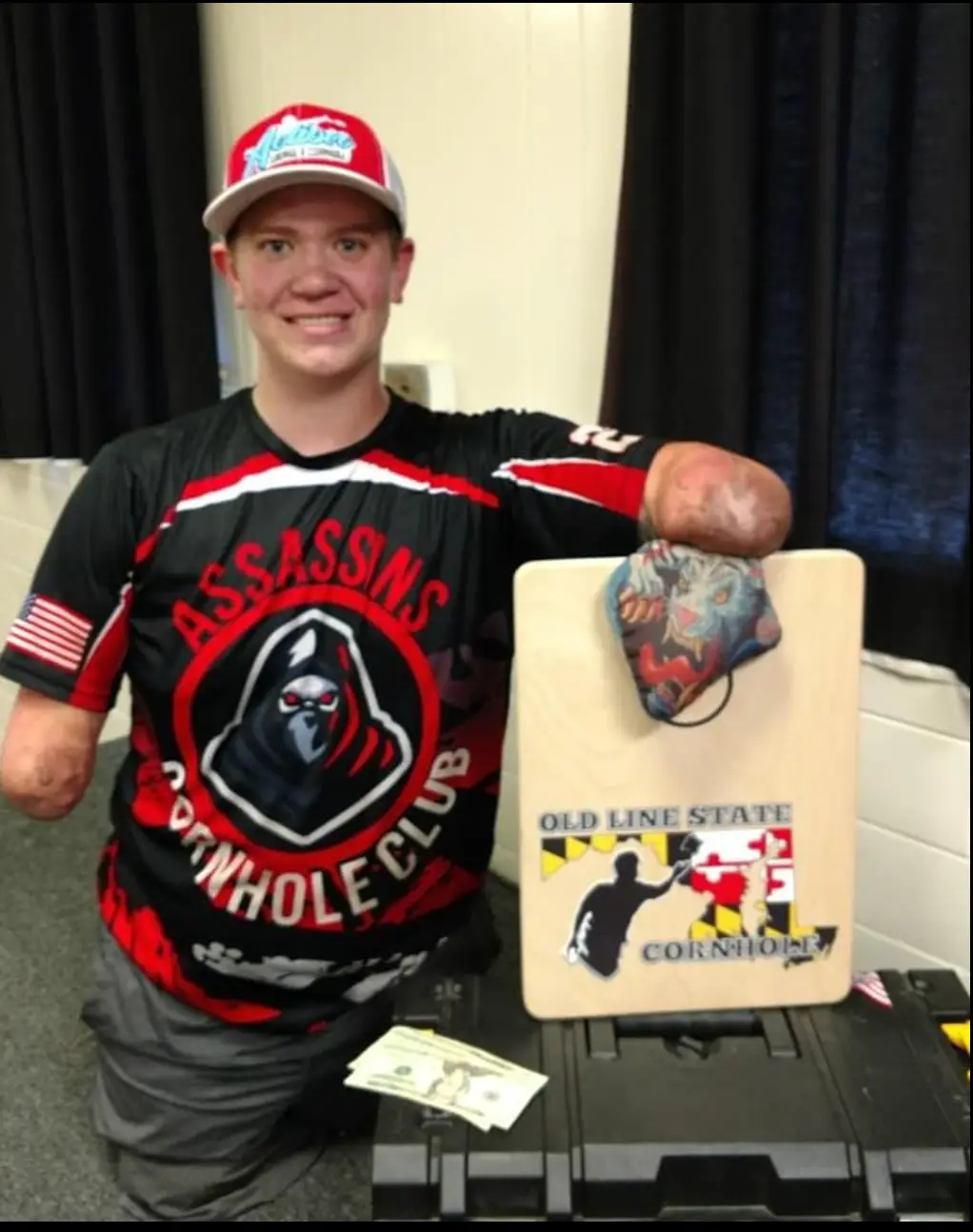 Webber is the first quadruple amputee to compete in a professional cornhole league (facebook/dayton.webber)