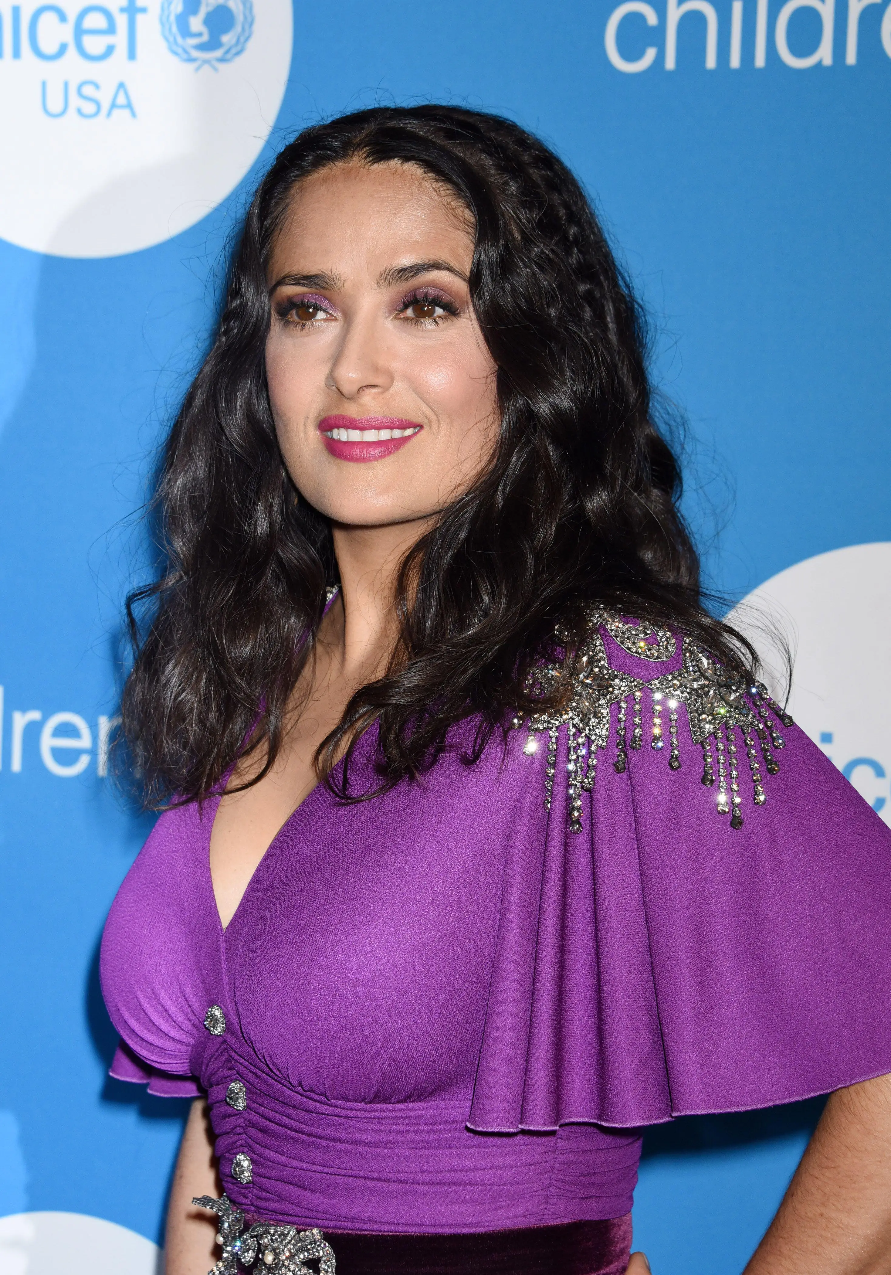 Salma Hayek at the 7th Biennial UNICEF Ball in April 2018.