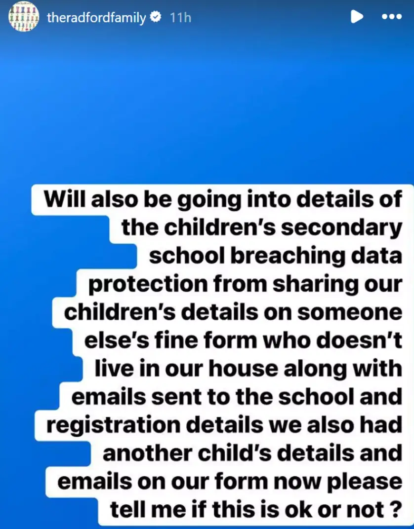 The family shared a statement on Instagram today (Instagram/@theradfordfamily)