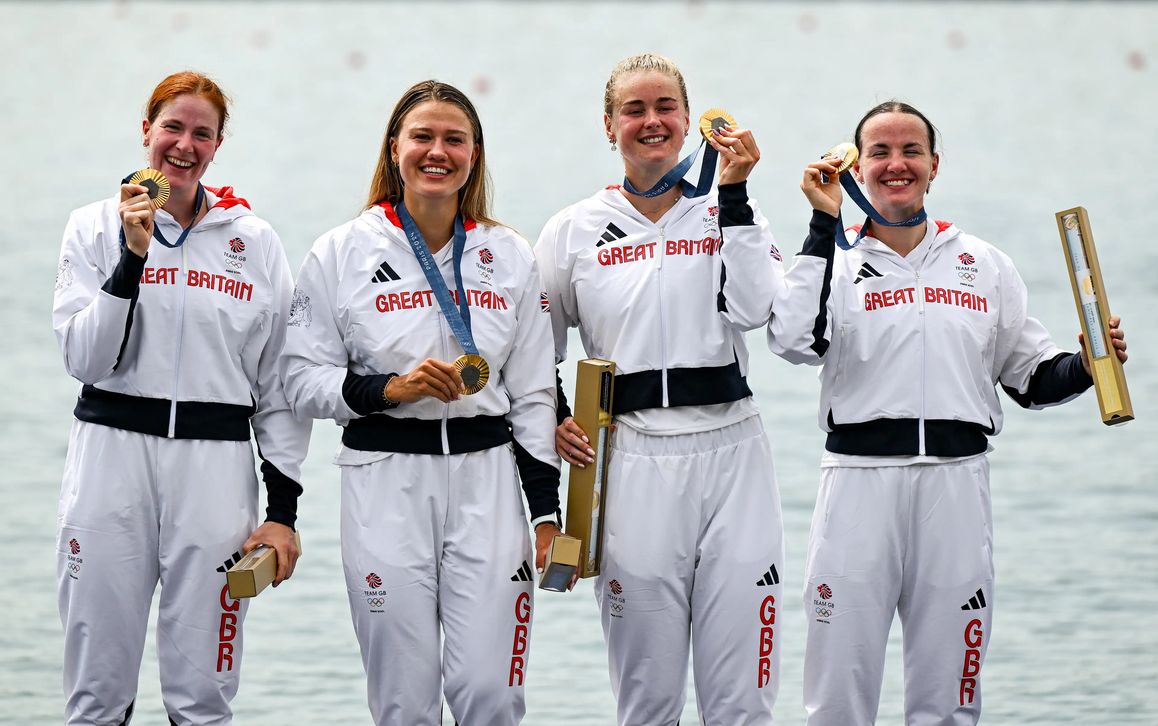 Georgina Brayshaw, Lola Anderson, Hannah Scott and Lauren Henry with their gold medals (Brendan Moran/Sportsfile via Getty Images)