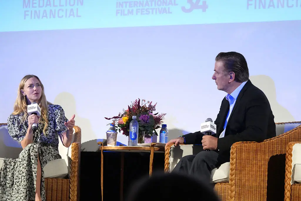 Amanda Seyfried spoke with Alec Baldwin during the panel (Sonia Moskowitz/Getty Images)