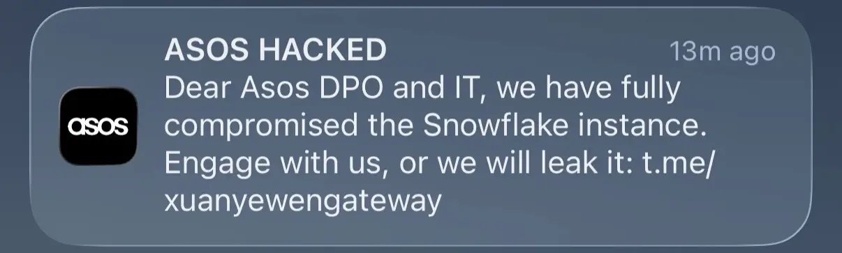 Shoppers have rushed to social media to share their reactions to the threatening notification (ASOS)