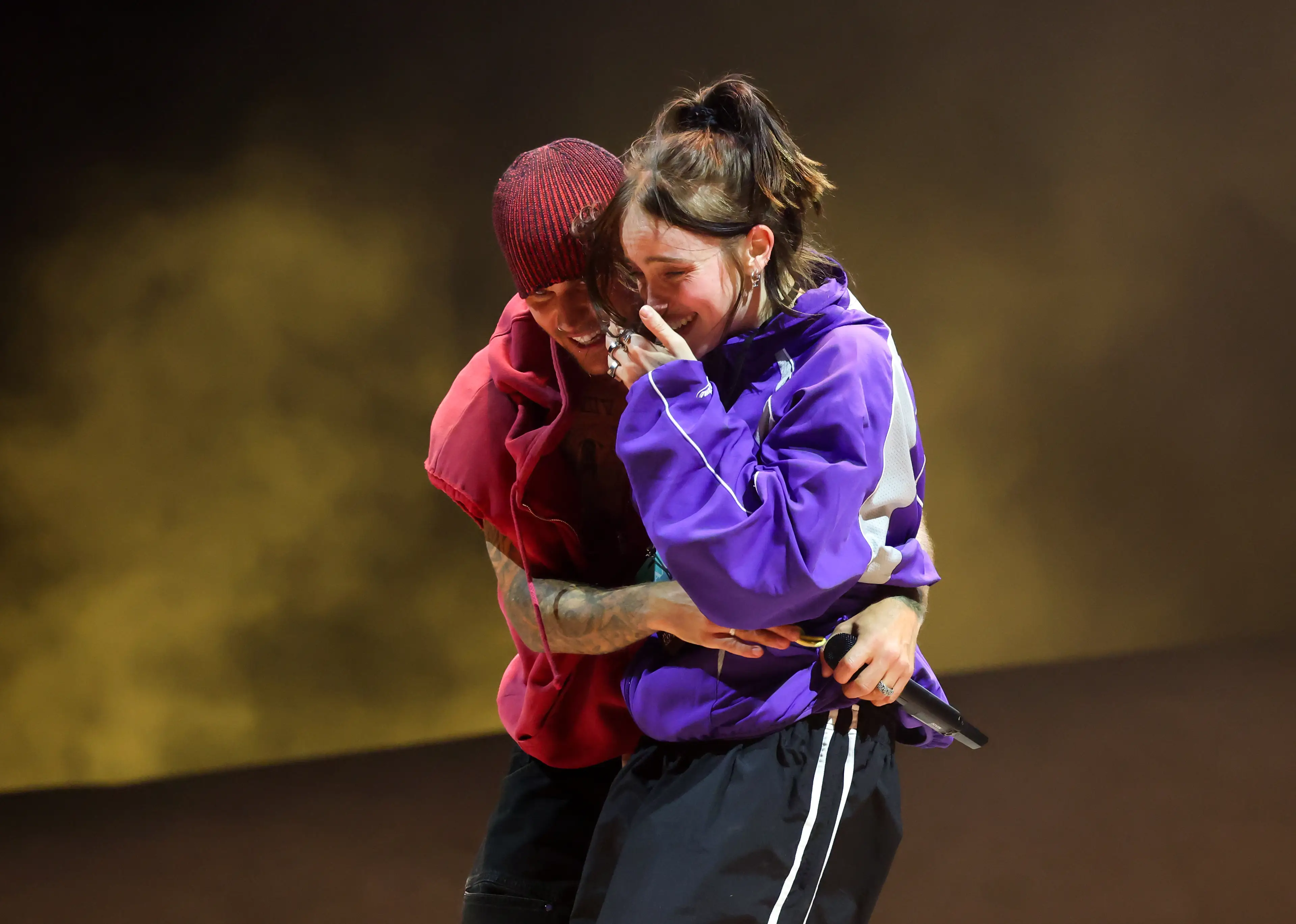 Bieber invited Billie to the stage as his 'One Less Lonely Girl' (Kevin Mazur/Getty Images for Coachella)