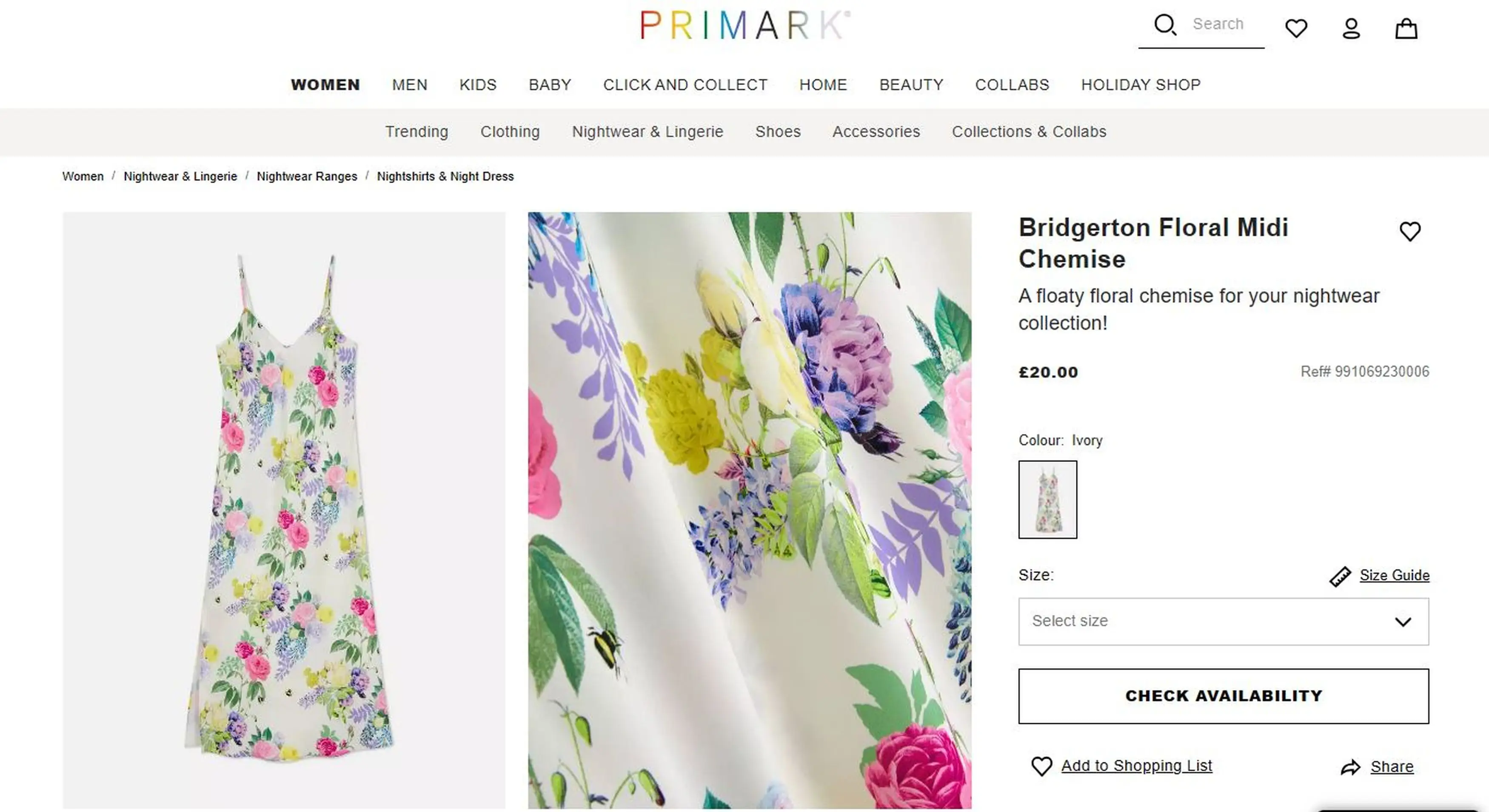 The nightie is part of Primark's Bridgerton collection.