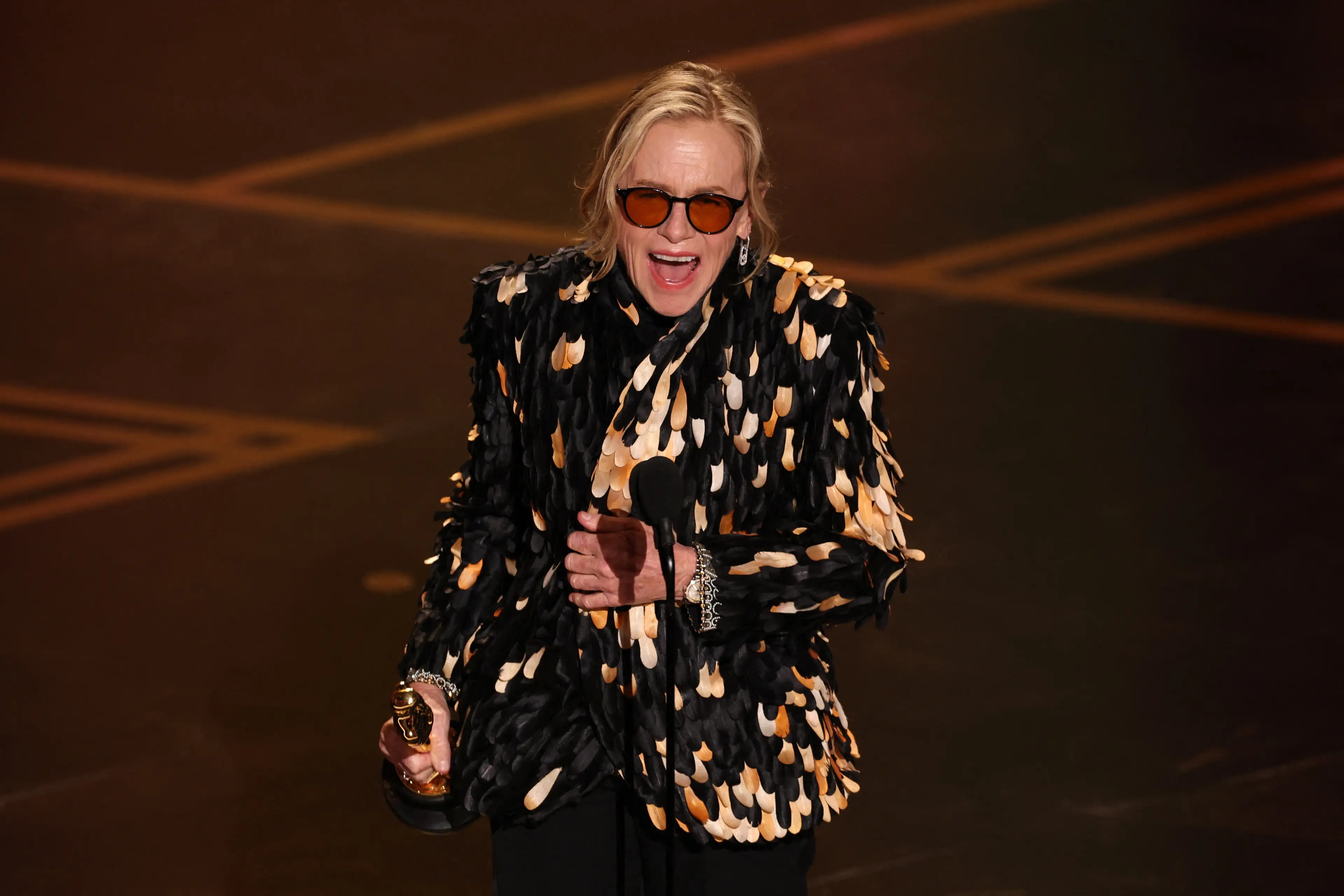 Amy Madigan won the Best Supporting Actor award for her role in Weapons (Patrick T. Fallon / AFP via Getty Images)