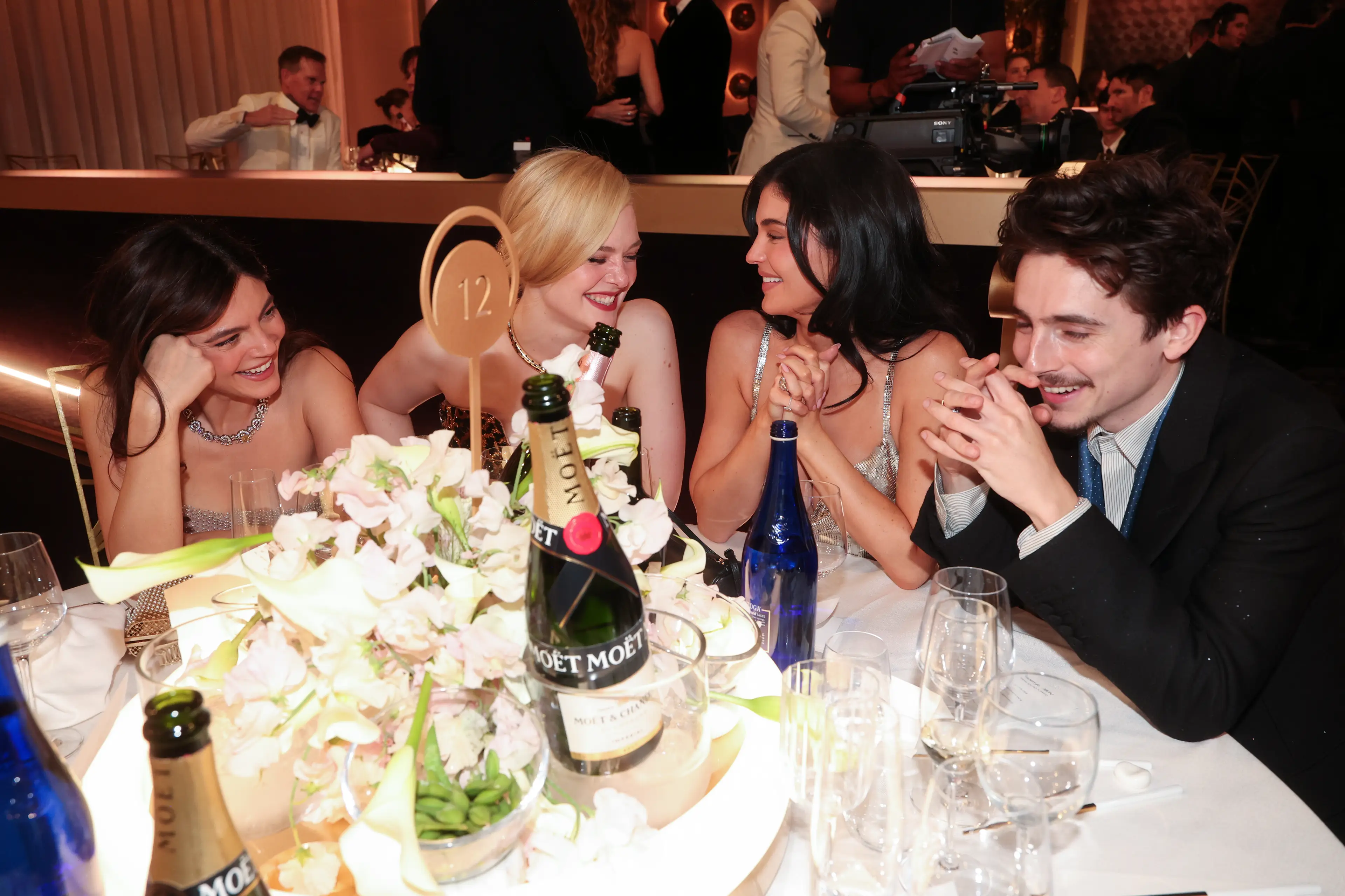 Kylie Jenner sat between Elle Fanning and boyfriend Timothée Chalamet (Christopher Polk/GG2025/Penske Media via Getty Images)