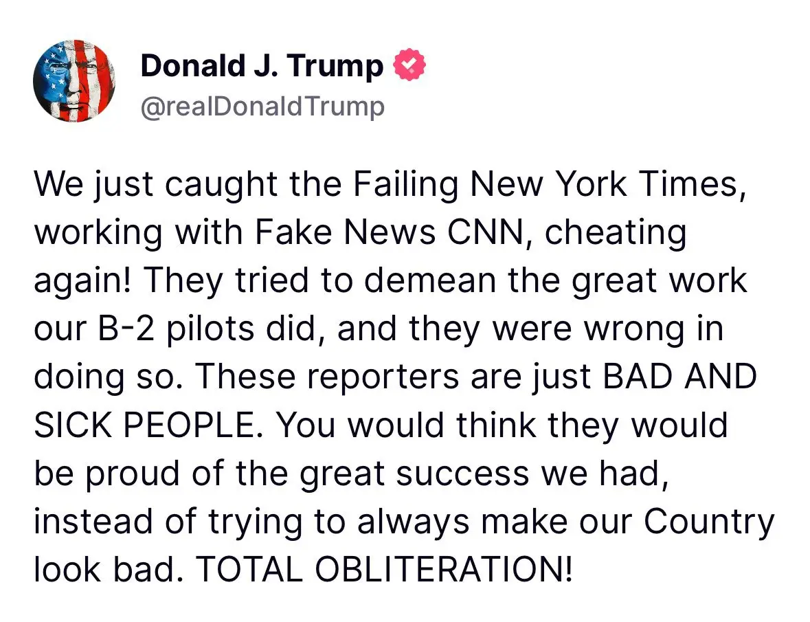 Trump took aim at CNN and the New York Times (Truth Social/@realDonaldTrump