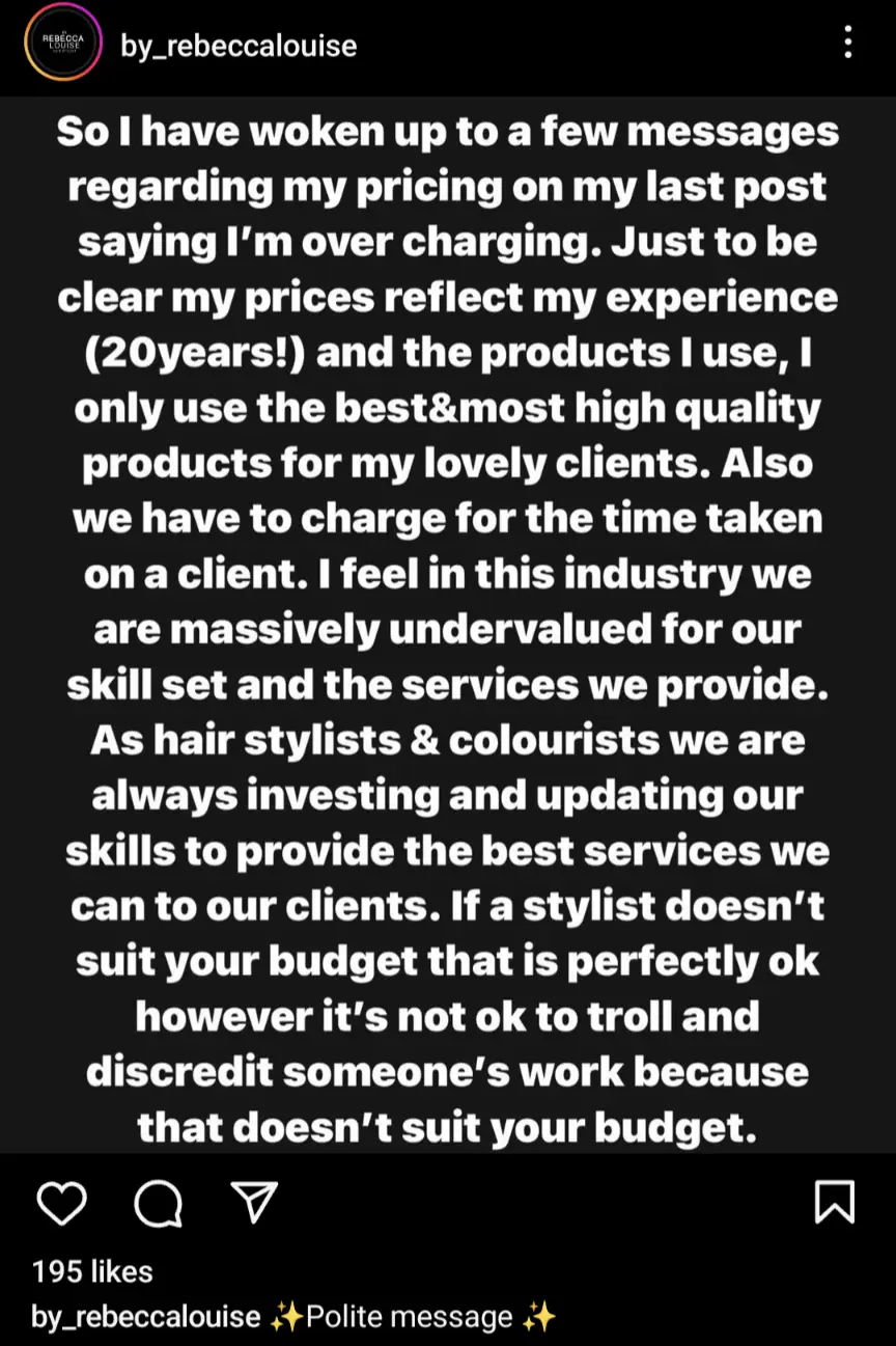 The hairdresser put her foot down with the hate.