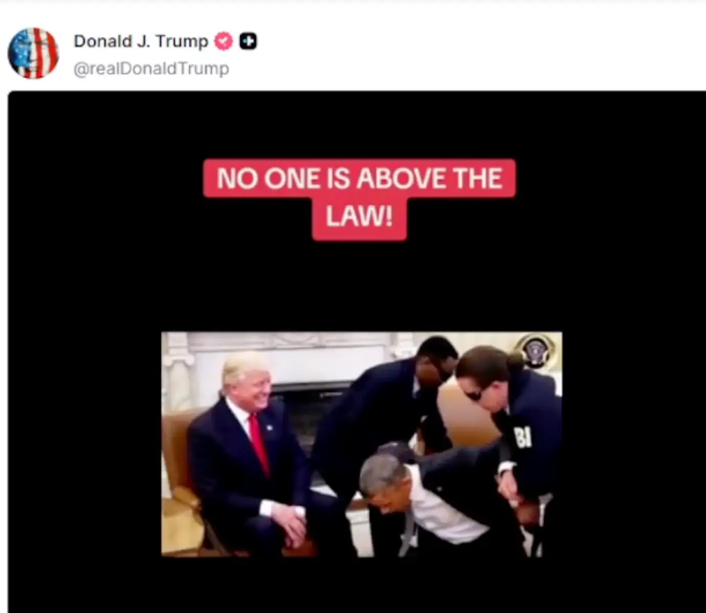 The 79-year-old has once again shared an 'embarrassing' AI-generated video to social media (Truth Social/@realDonaldTrump)