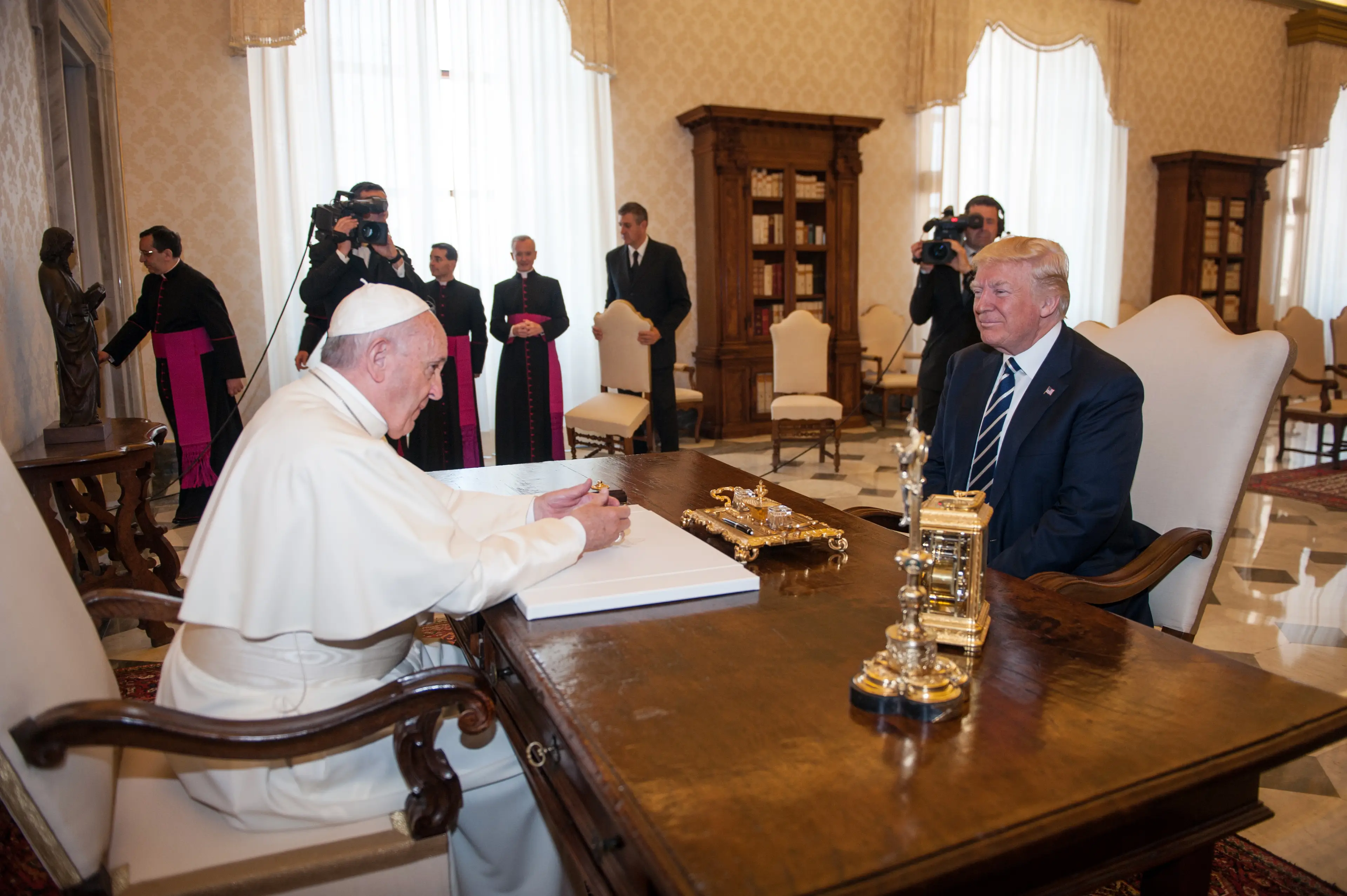 Pope Francis with Donald Trump at the Vatican in 2017 (MAURIX/Gamma-Rapho via Getty Images)