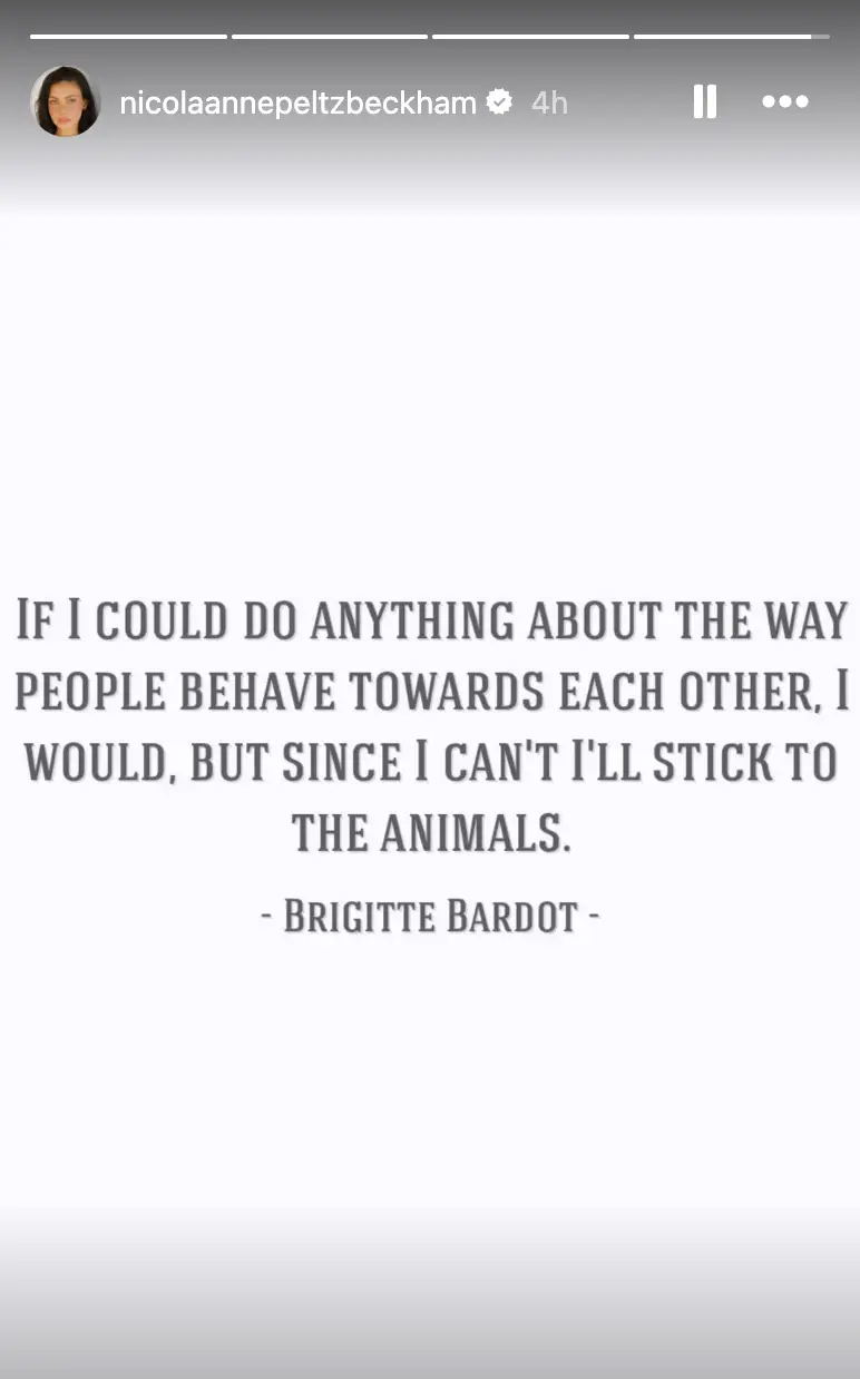 Nicola paid tribute to the late French model-actress Brigitte Bardot (Instagram/@nicolaannepeltzbeckham)