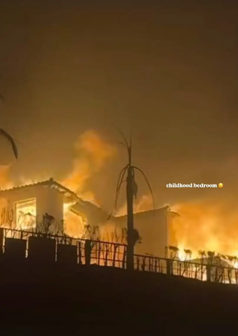 Bella Hadid shared a devastating image of her childhood home up in flames (Instagram/@bellahadid)