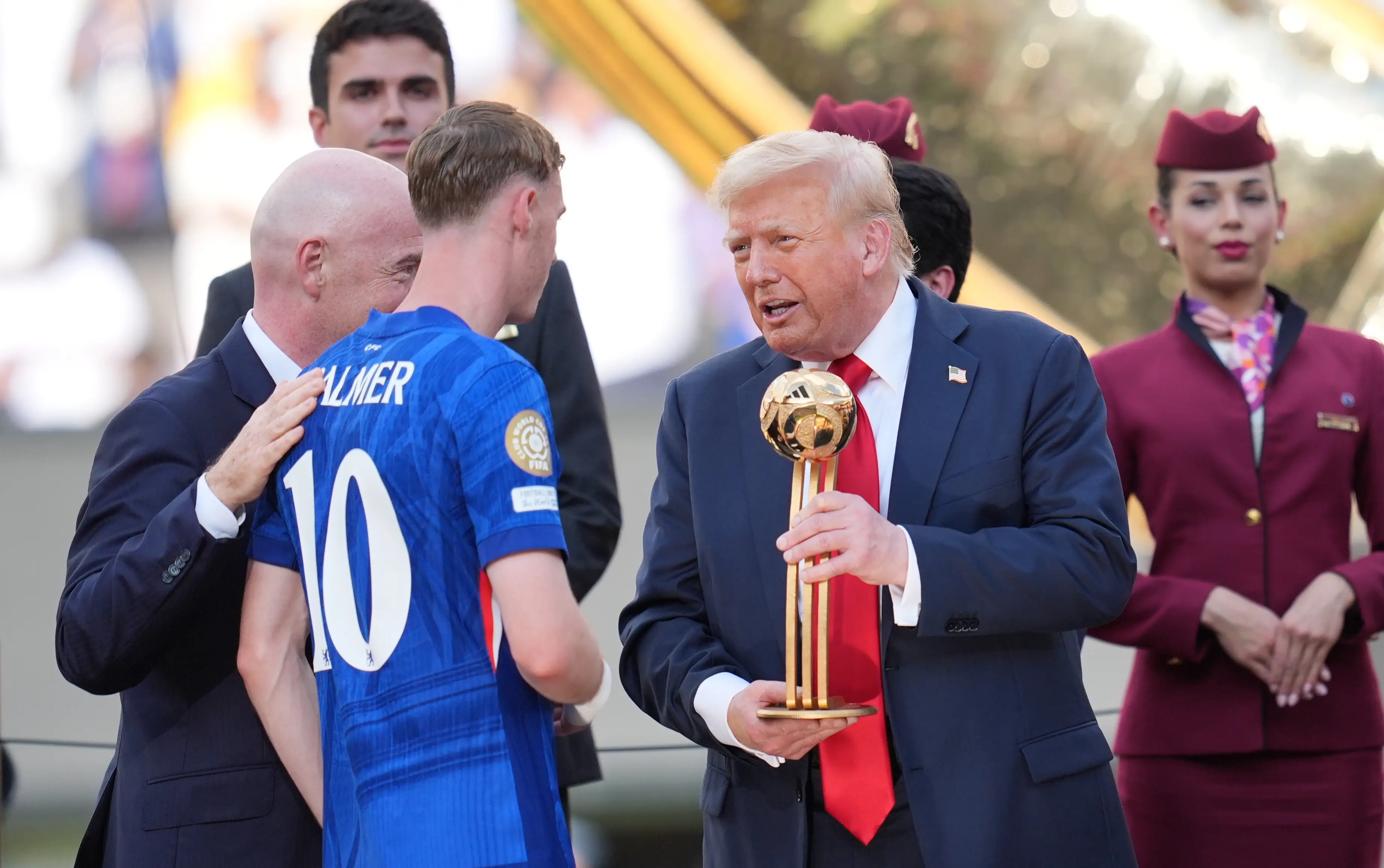 Trump's presence during the trophy lift has been discussed by Cole Palmer and Reece James (Selcuk Acar/Anadolu via Getty Images)