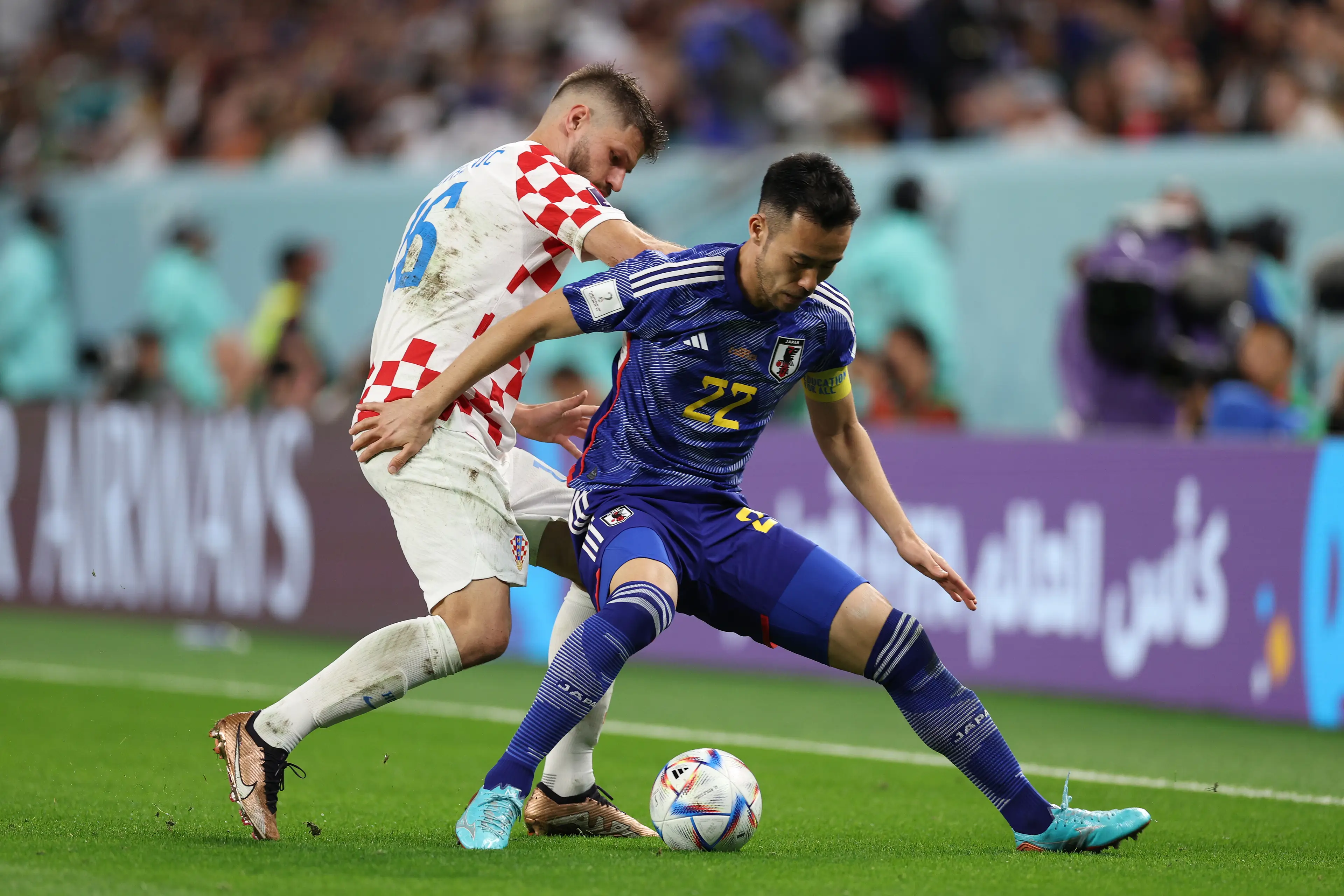 Maya Yoshida missed a crucial penalty in 2022 wearing a 22 jersey (Richard Heathcote/Getty Images)