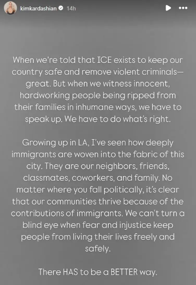 Kim Kardashian shared a statement against the raids earlier this week (Instagram/@kimkardashian)