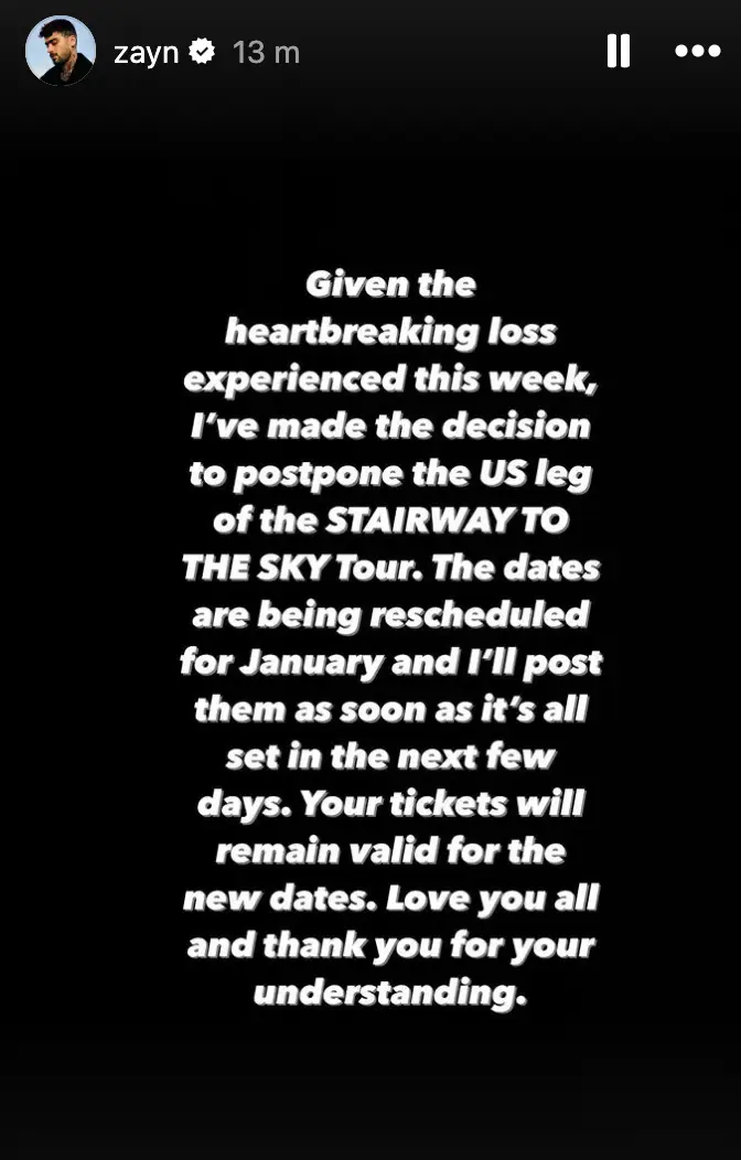 Malik shared the statement on Instagram (Instagram/@zayn)